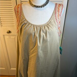 Calypso St. Barth Beige Dress with Pink and Orange Embroidery